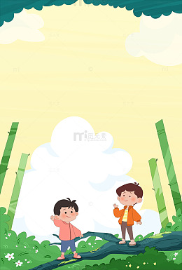 春天郊游树林竹林小朋友玩耍儿童教育边框