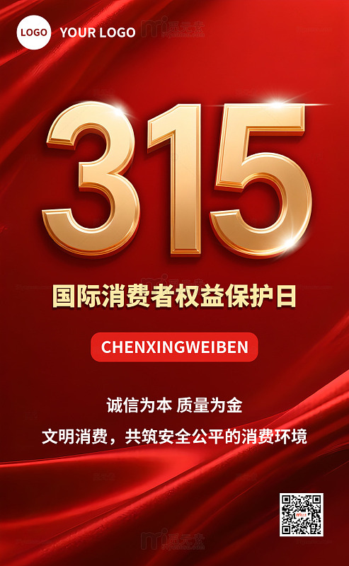 315消费者权益保护日节日宣传海报红金风