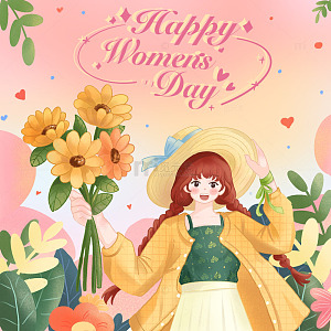 春日妇女节插画花卉庆祝海报