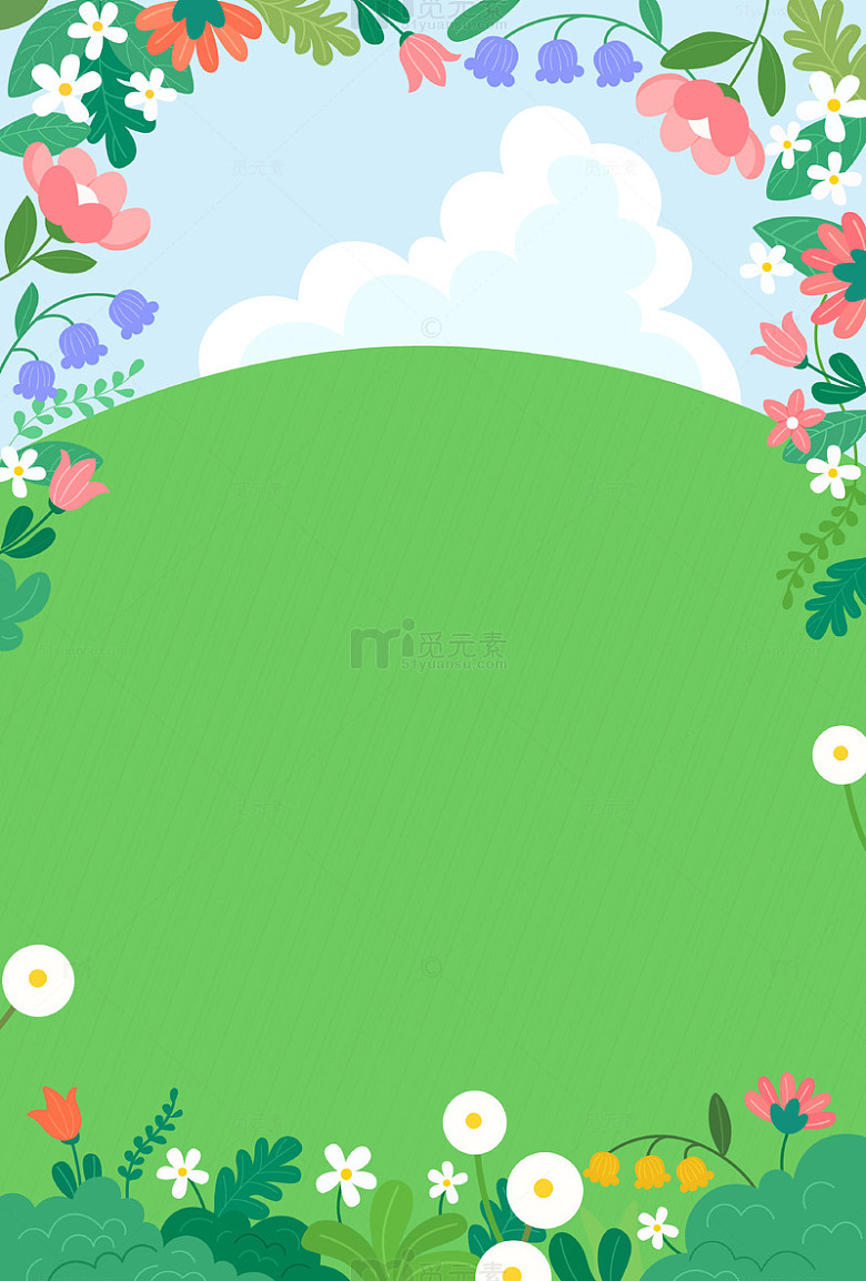 春天花园花卉小雏菊蒲公英铃兰草地植物边框