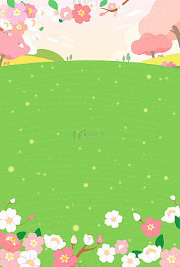 春天踏青粉色樱花桃花树林草地花朵植物边框