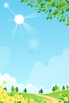 春天迎春花绿色树叶生机盎然大自然插画背景