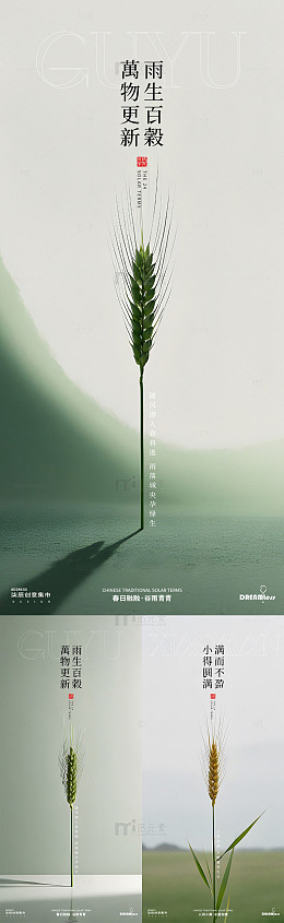 谷雨小满节气简约海报
