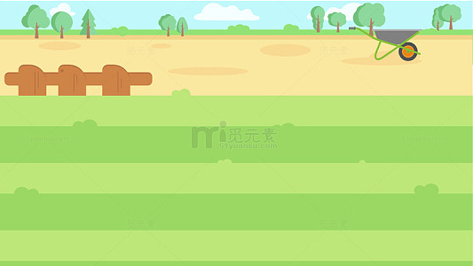 卡通春季农场耕地草地场景