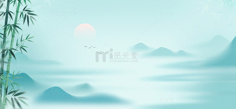 简约淡雅蓝绿色中国风海报展板背景