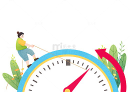 女孩奋力拉住时间指针插画