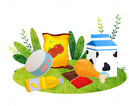 户外美味零食野餐牛奶插画