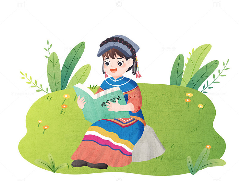 少数民族女孩惬意读书时光