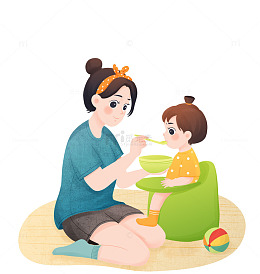 妈妈喂宝宝吃饭温馨场景插画2