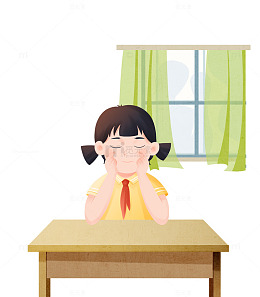 窗边做眼保健操的小学生插画