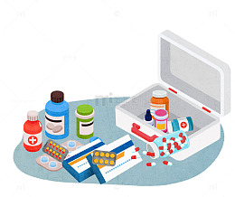 过期药品与家庭药箱图示插画