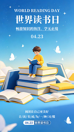 卡通风4月23世界读书日节日宣传海报素材