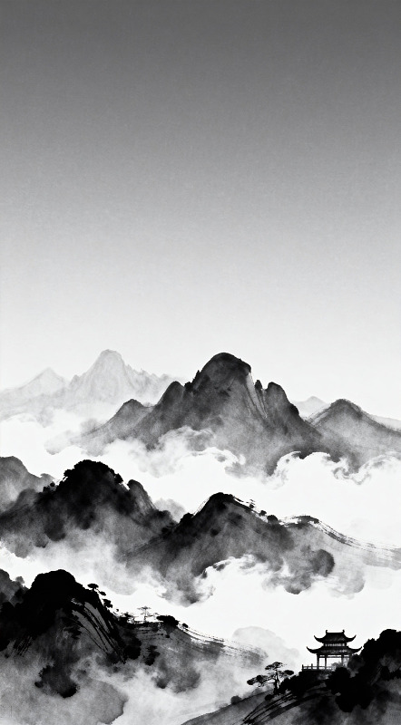 水墨山水画山峦云雾