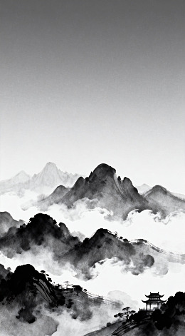 水墨山水画山峦云雾
