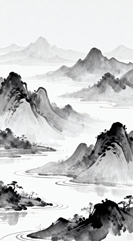 水墨山水画江川风光