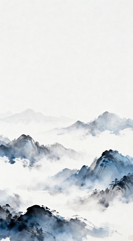 水墨山水画远山云雾图