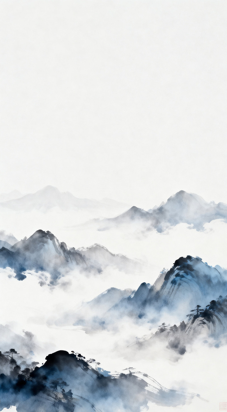 水墨山水画远山云雾图