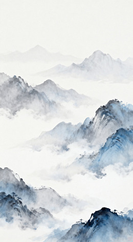 水墨山水画远景山峦云雾