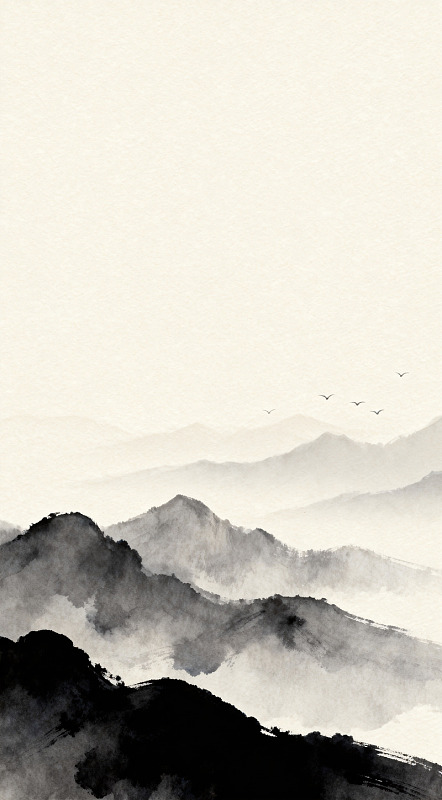 水墨山水画远山飞鸟图