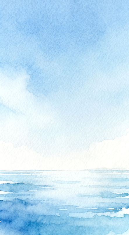 水彩海洋天空艺术画