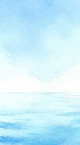水彩海天一色风景画
