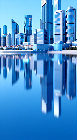 蓝调都市倒影风光