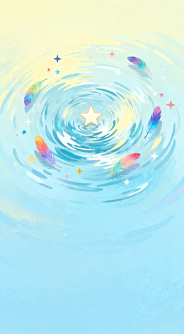 梦幻水波纹星光羽毛插画