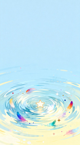 梦幻水波纹羽毛星星插画