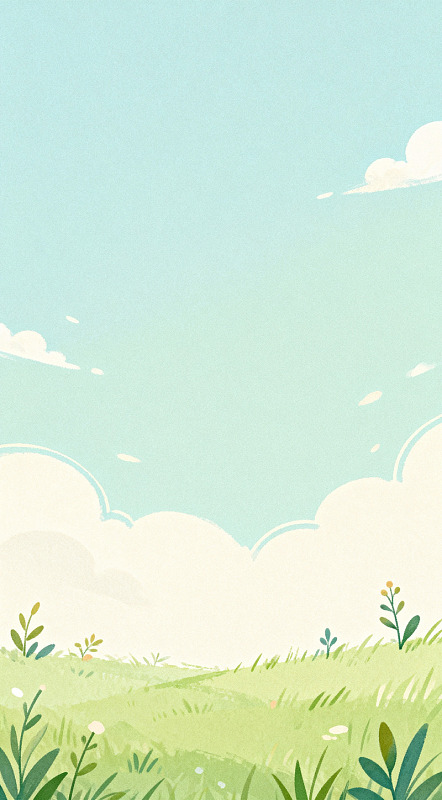 卡通草地天空风景插画