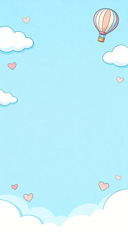 卡通热气球云朵爱心背景