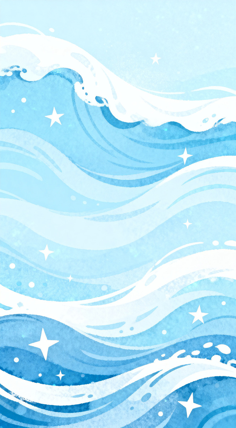 星光海浪水彩画