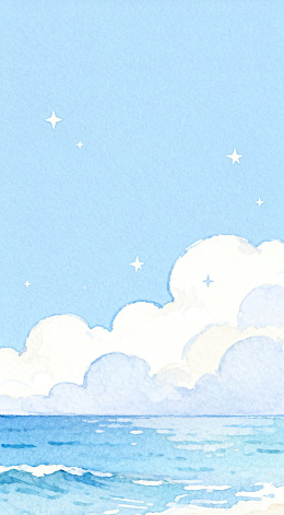 水彩海洋星空美景插画