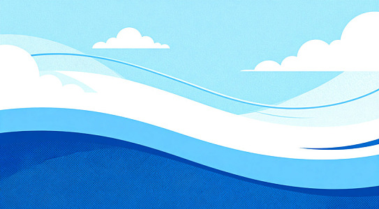 蓝色海浪云朵抽象艺术插画