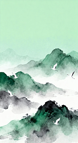 水墨山水飞鸟图