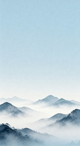 水墨山水画云雾缭绕山峦