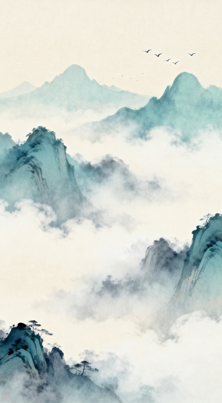 水墨山水画云雾缭绕