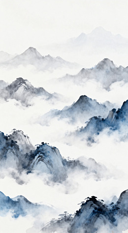 水墨山水画云雾缭绕