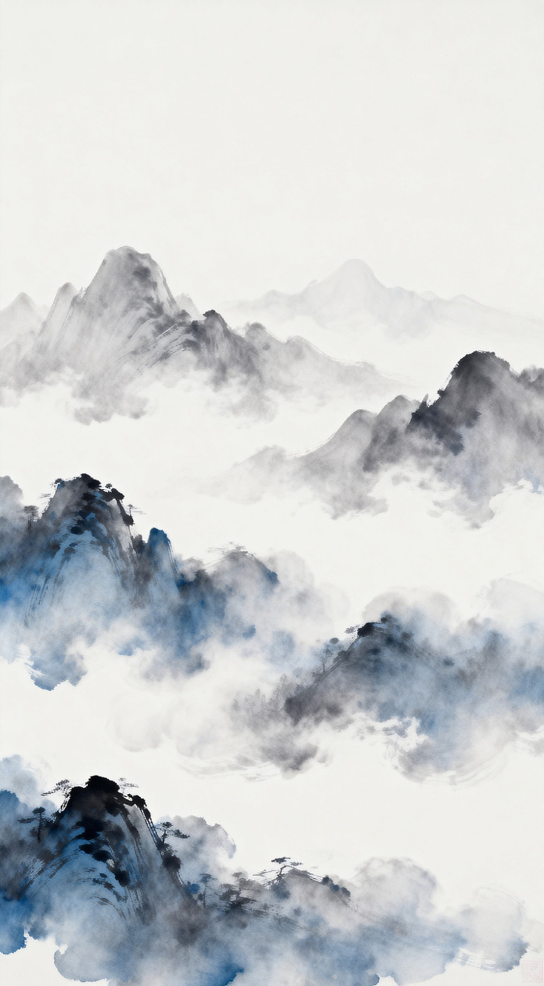 水墨山水画云雾缭绕