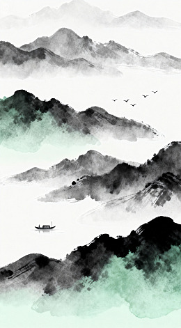 水墨山水画风光矢量图