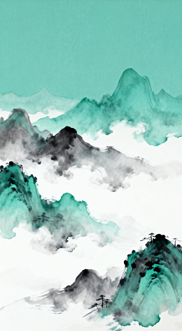 水墨山水画意境艺术插画