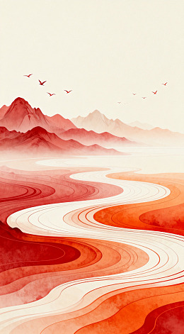 水墨山水风景画艺术插画