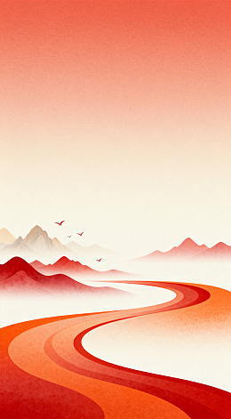 水墨山水蜿蜒小路风景画