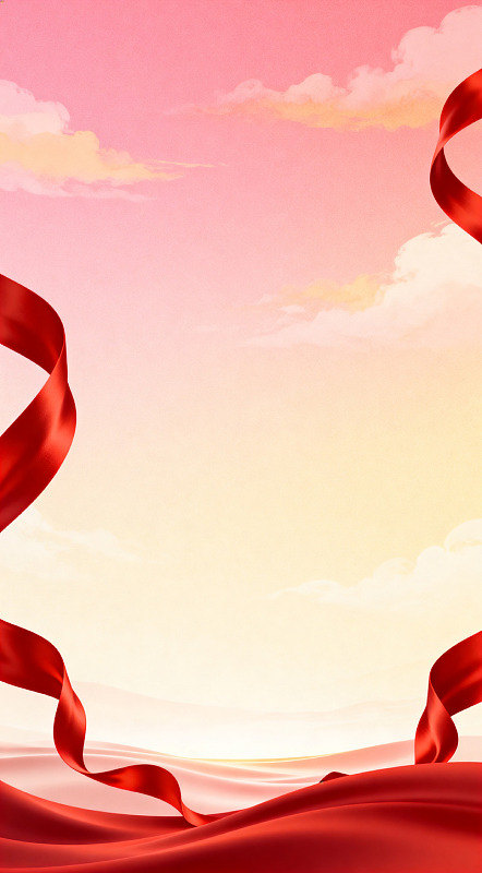 红丝带夕阳风景装饰画