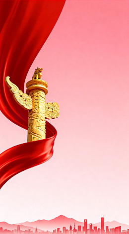 华表柱红丝带喜庆背景