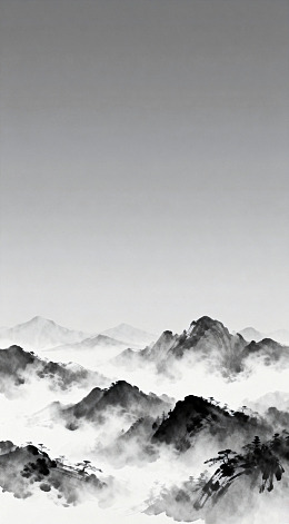 水墨山水画云雾缭绕山峦