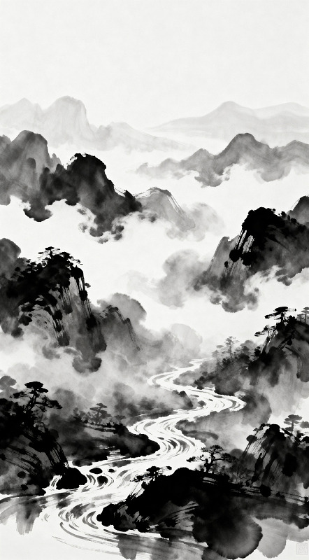 水墨山水画江河山川风景画