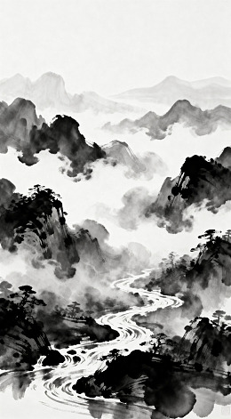 水墨山水画江河山川风景画