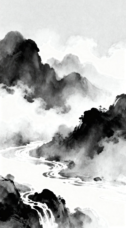 水墨山水画卷轴装饰画