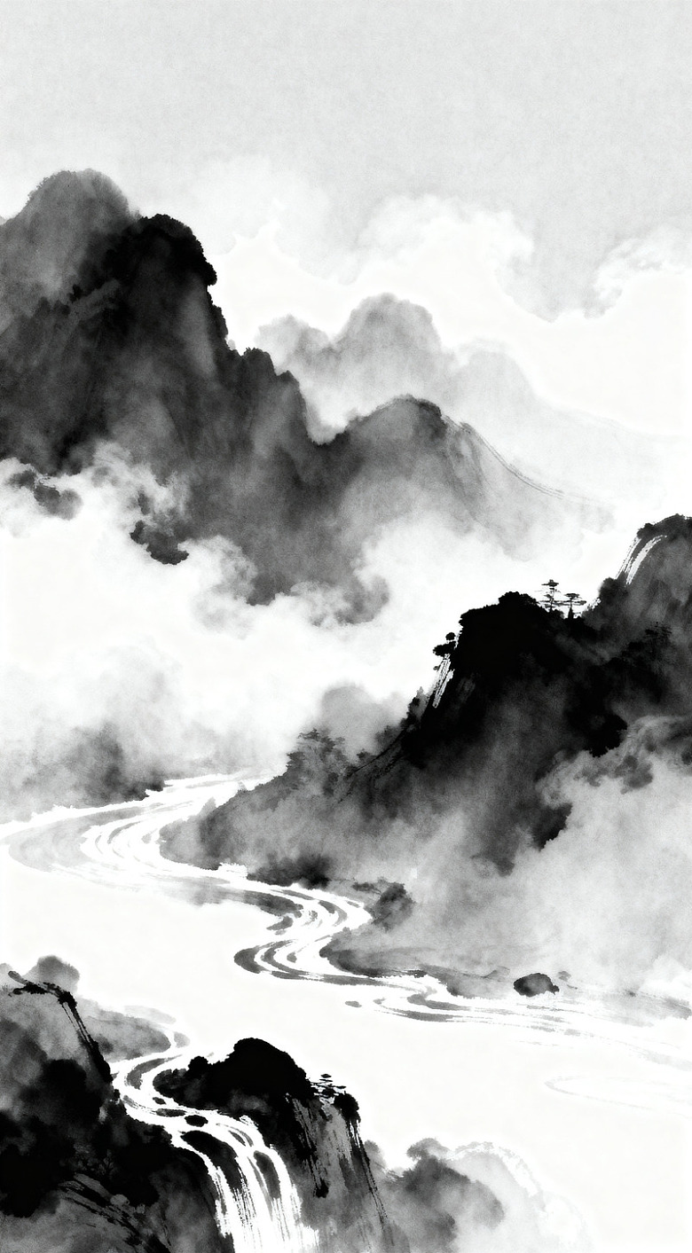 水墨山水画卷轴装饰画