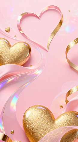 粉红爱心金色装饰浪漫背景